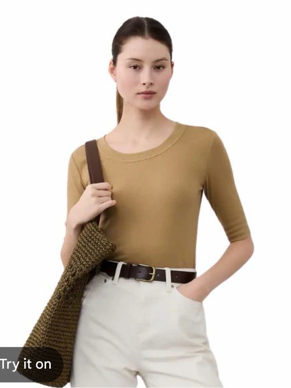 ⭐️FREE SHIPPING⭐️ NWT Banana Republic Tan Short Sleeve Ribbed Top